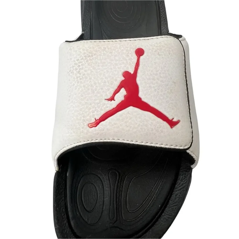 Air Jordan Hydro 6 Slides Jumpman White Red Black Mens 9 881473-101 Adjustable